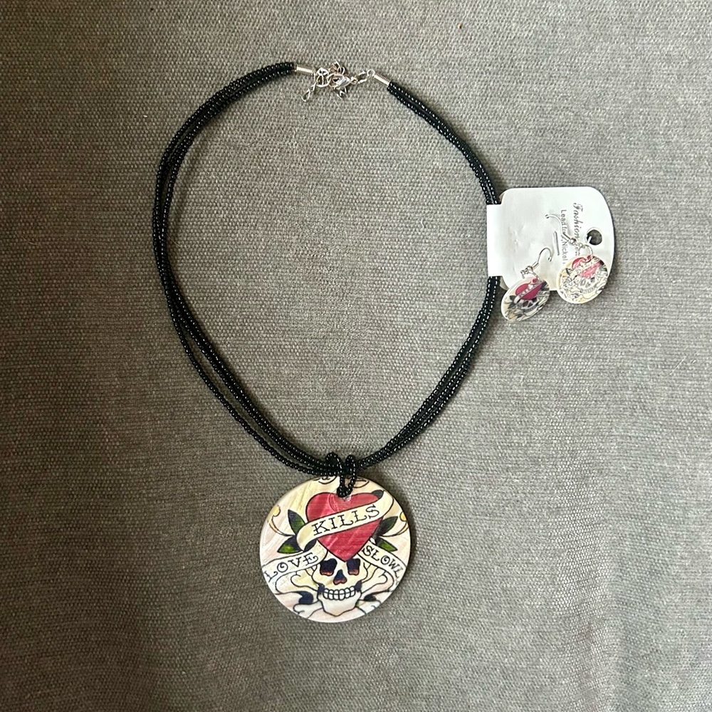 Love Kills Slowly Bead Necklace & Earrings set